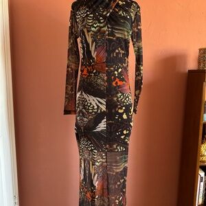 AllSaints Tia Gene Butterfly Print Mesh Midi Dress 🦋